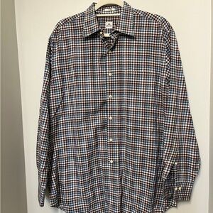Peter Millar Dress Shirt Long Sleeve Button Up Mens Sz L Brown And Blue EUC